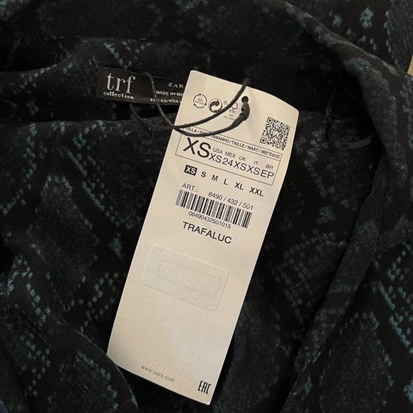 ZARA trf Wrap Dress Size XS Green Black Snakeskin Print Belted Button Front - Picture 6 of 6